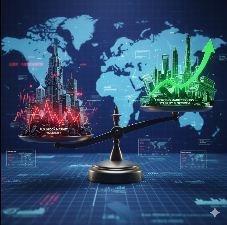 Emerging Market Bonds showing high yield potential against U.S. stock market performance.